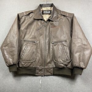 Vintage Excelled‎ Leather Jacket Budweiser Mens 2XL Brown Map Lined Zip Up Lined